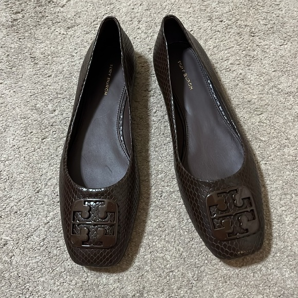 Tory Burch Georgia Ballet Shiny Snake Chocolate size 9 - Picture 7 of 11